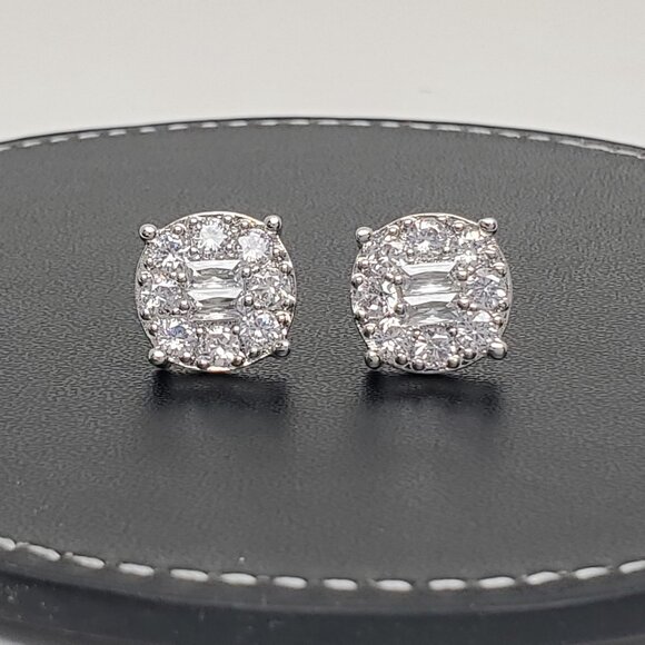 Solid 925 Sterling Silver Womens 2ct Diamond Round Stud Earrings